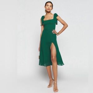 Euc Reformation Emerald Green Twilight Midi Light Spring High Slit Dress 6 S